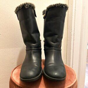 Cole Haan Women's Breene Cold-Weather Black Leather and Fur Boots